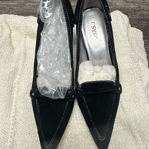 RSVP Alicia Leather Women's Black Suede 3.5” Heels NWB $110